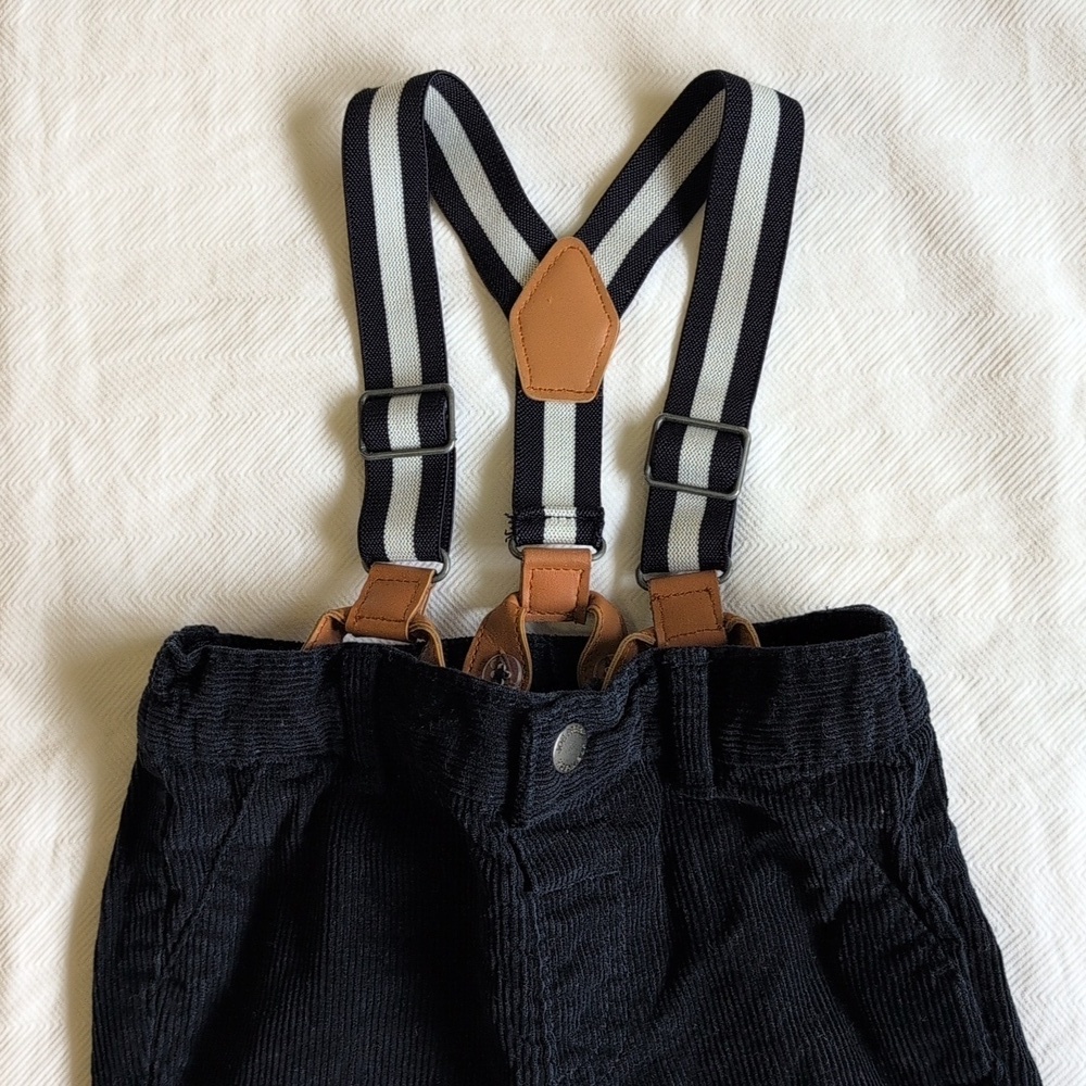 joe fresh navy blue cotton corduroy suspender pants 18-24 months baby boy